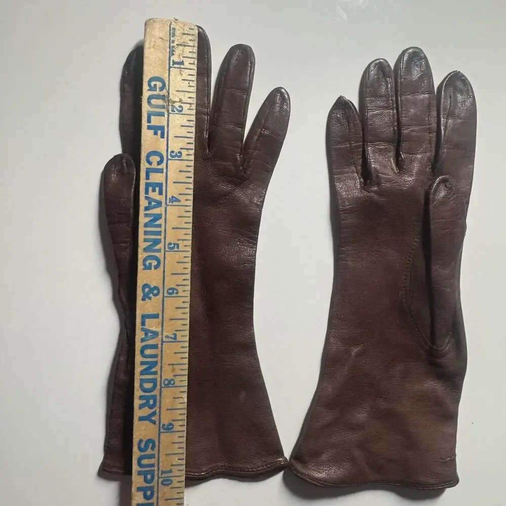 Vintage Mid-Century Brown Leather Women’s Size Small Driving Gauntlet Gloves